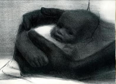 Detail of “Father and Child,” a 1964 lithograph by John Wilson