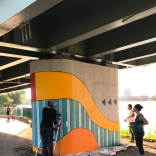 "Located just west of the Massachusetts Avenue bridge, Patterned Behavior is the first mural commissioned by the Esplanade Association and will be visible from the walking path along the river as well as from Storrow Drive, Memorial Drive, and from the river."