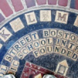 "Shaped like a hopscotch grid, this mosaic marks the original site of the Boston Latin School, the first public school in the US.